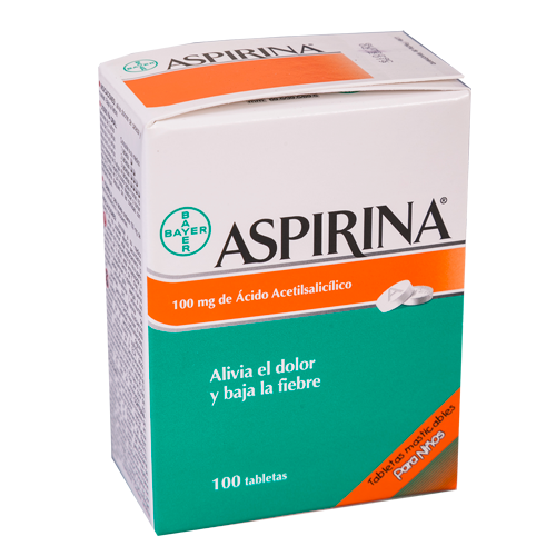 Aspirina para niños, 100 mg de Ácido acetilisalicílico, 100 tabletas