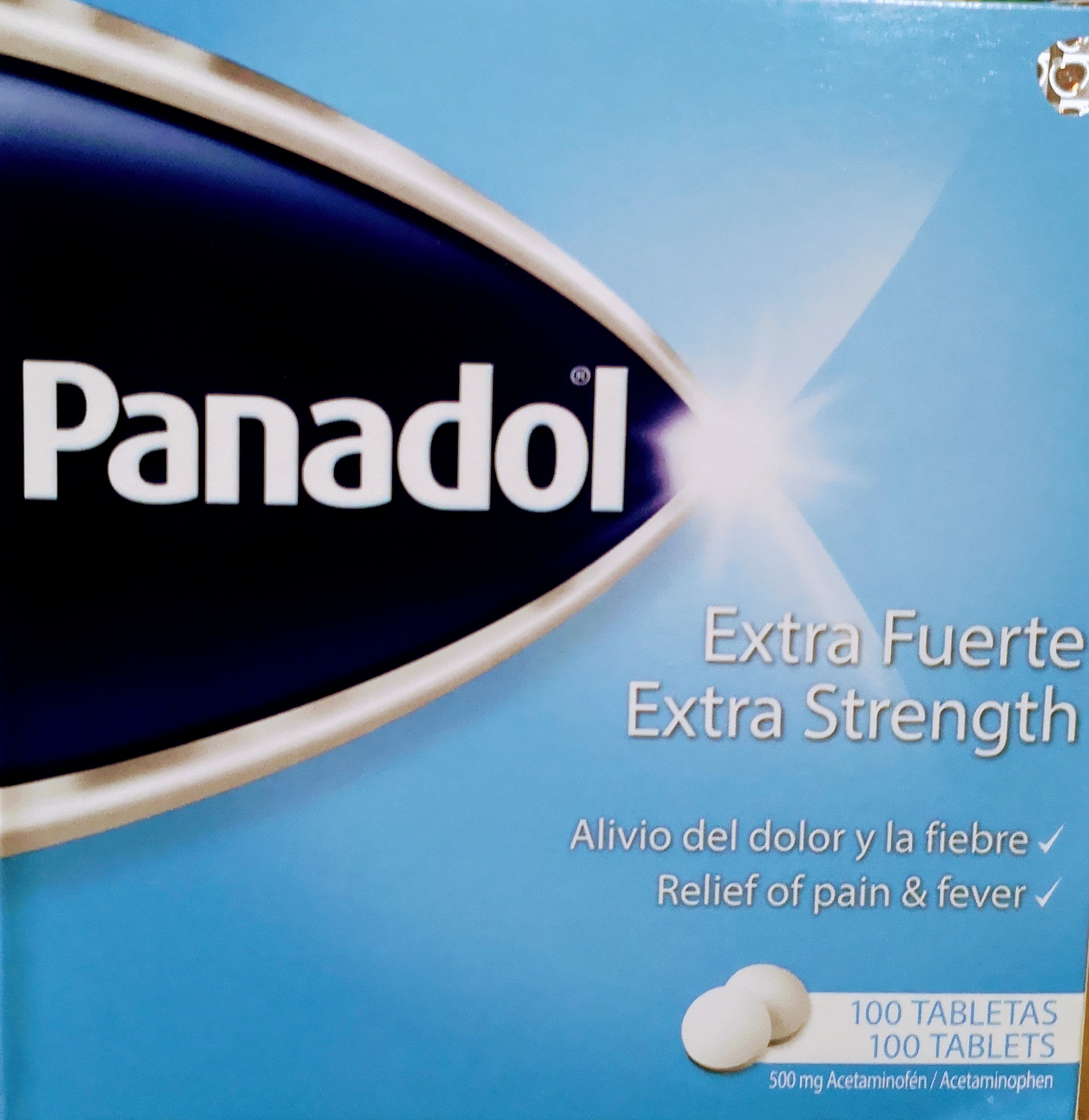 Panadol Extra Fuerte, 500 mg Acetaminofén, 100 tabletas